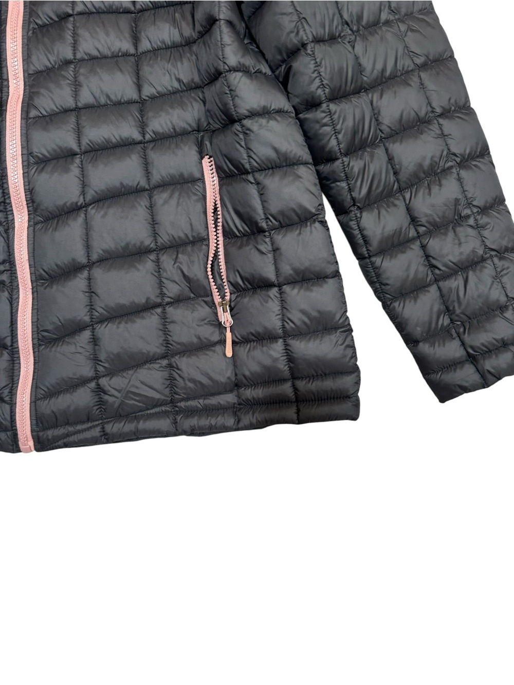 Reebok Lightweight Quilted Hooded Puffer Jacket Charcoal Pink Full Zip XL Coat - Picture 7 of 10